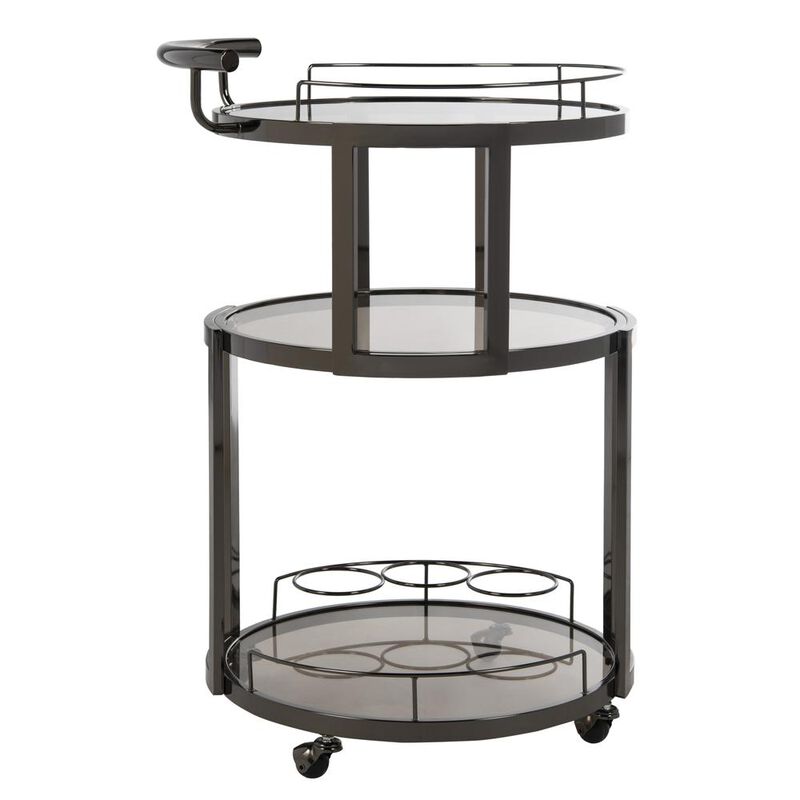 Safavieh Rio 3 Tier Round Bar Cart And Wine Rack, Gun Metal/Tinted Glass