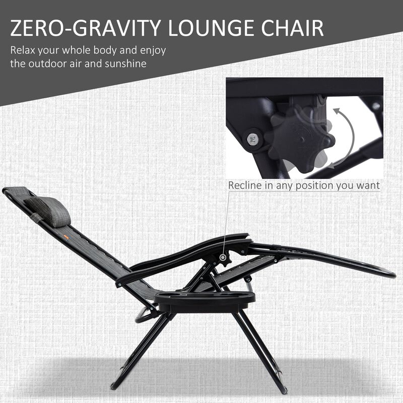 Gray Outdoor Relaxation: 3-Piece Zero Gravity Set with Side Table