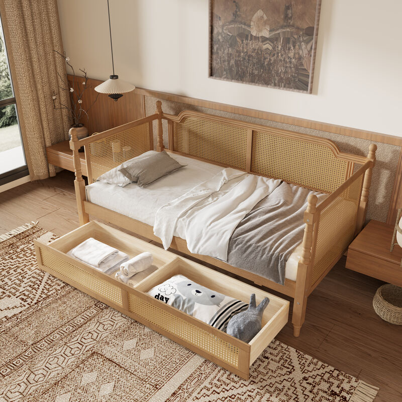 Merax Traditional Style Rattan Daybed with 2 Drawers
