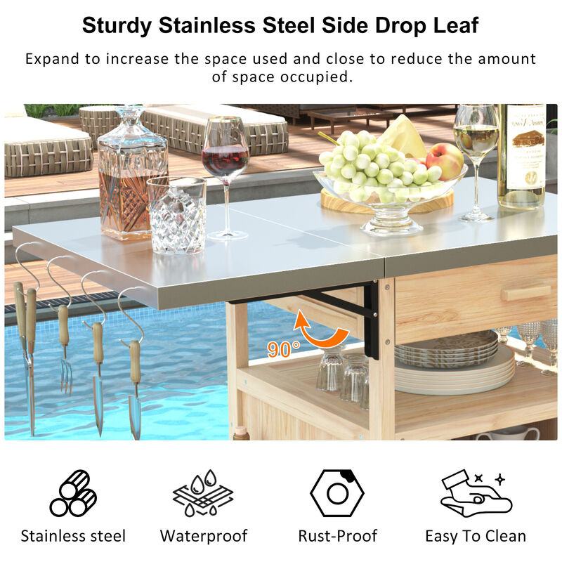 Merax Outdoor Grill Cart Kitchen Island with Stainless Steel Top