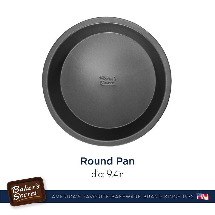 Baker's Secret Round Pan Non-stick 9.4", Cake Pan, Nonstick, Thick Carbon Steel, Dark Gray Essentials Line