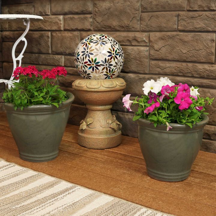 Sunnydaze Set of 2 Studio Glazed Ceramic Planter - 11"