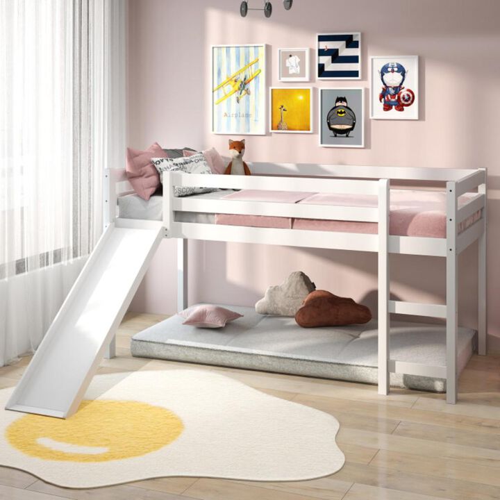 Hivvago Twin Size Low Sturdy Loft Bed with Slide Wood