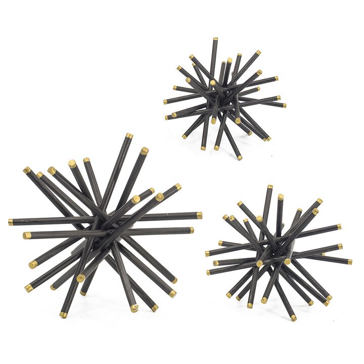 11, 8, 6 Inch Table Top Decorative Abstract Statuettes Set of 3, Black Gold - Benzara