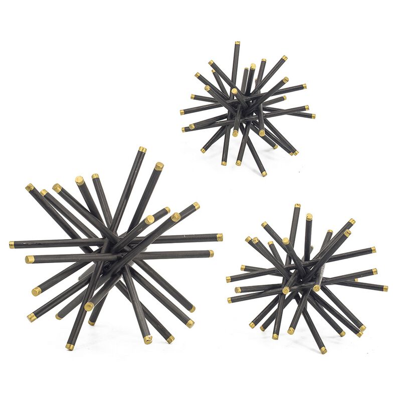 11, 8, 6 Inch Table Top Decorative Abstract Statuettes Set of 3, Black Gold - Benzara