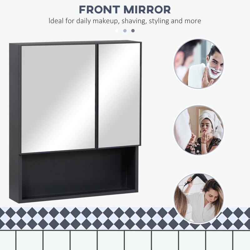 Black Bathroom Organizer: Wall-Mounted Double Door Medicine Cabinet