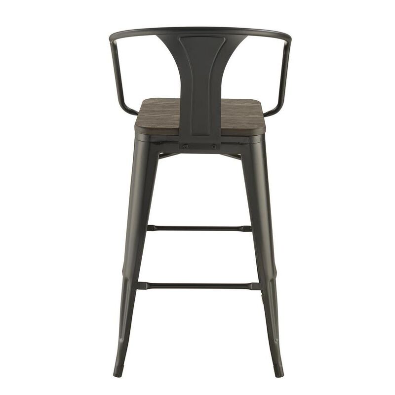 Cavalier Wooden Seat Bar Stools Dark Elm and Matte Black (Set of 2)