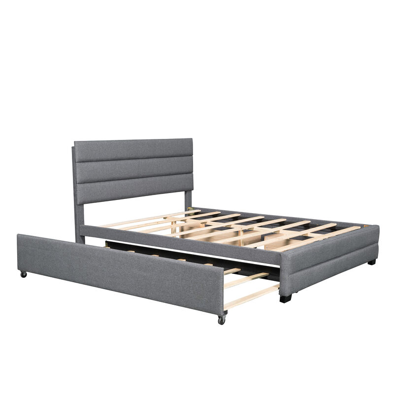 Merax Linen Fabric Platform Bed with Trundle