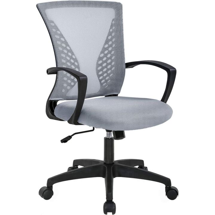 Hivvago Gray Modern Mid-Back Ergonomic Mesh Office Desk Chair with Armrest on Wheels