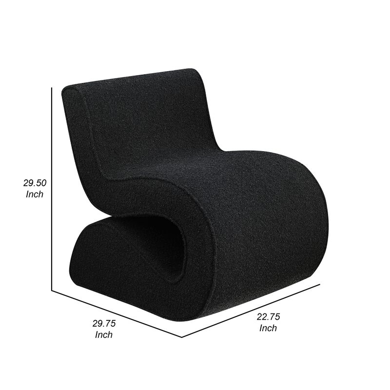 Zea Unique Accent Side Chair, Curved, Modern Gray Boucle Upholstery, Metal - Benzara