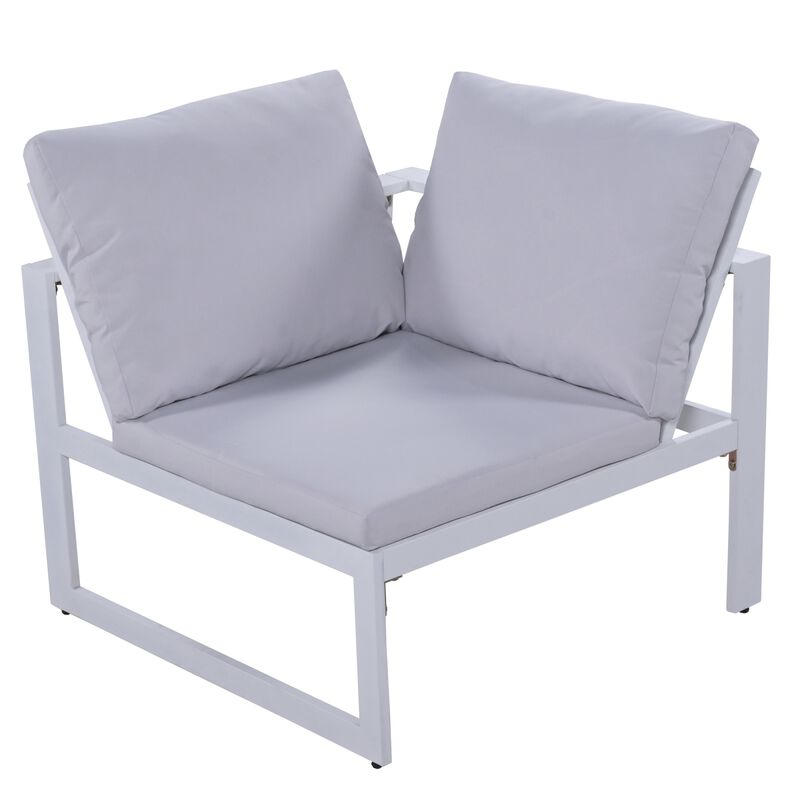 Industrial Style Outdoor Sofa Combination Set With 2 Love Sofa, 1 Single Sofa, 1 Table, 2 Bench
