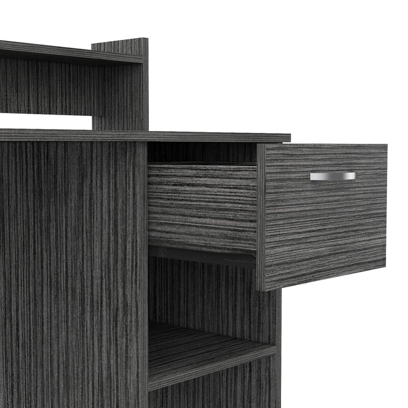 DEPOT E-SHOP Vera Computer Desk with Top Open Shelf, 1-Drawer and 2-Storage Shelves, Smokey Oak