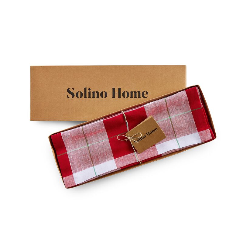 Solino Home 100% Pure Linen Double Hemstitch Placemats 14 x 19 Inch Set of 4 | Windowpane