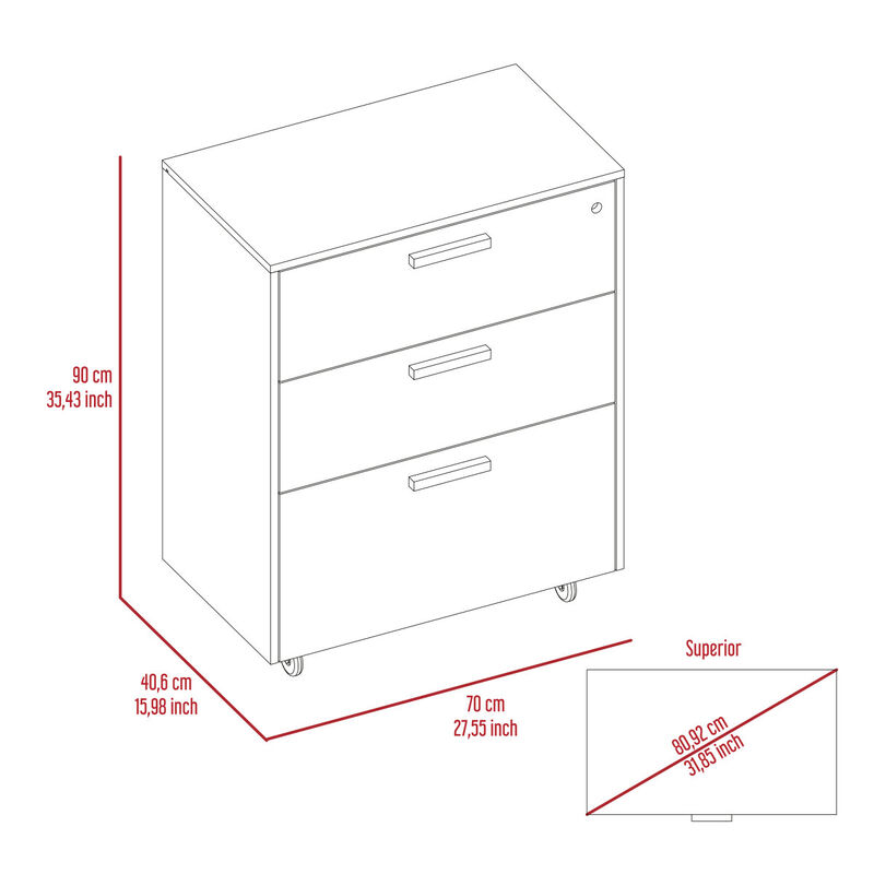 3 Drawers Storage Cabinet With Casters Lions Office, Black Wengue Finish