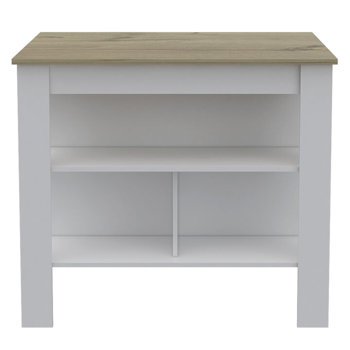 Streamdale Cala Kitchen Island, Four Legs, Three Shelves - White Light Oak