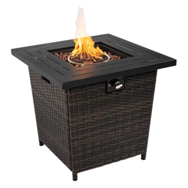 Mondawe Outdoor 28 Inch Wicker Square Fire Pit Table