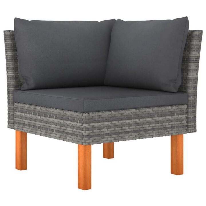 Casey 2pc Modular Outdoor Corner Loveseat, Gray Rattan Fabric Cushions - Benzara