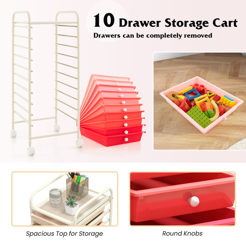 10 Drawer Rolling Storage Cart Organizer with 4 Universal Casters