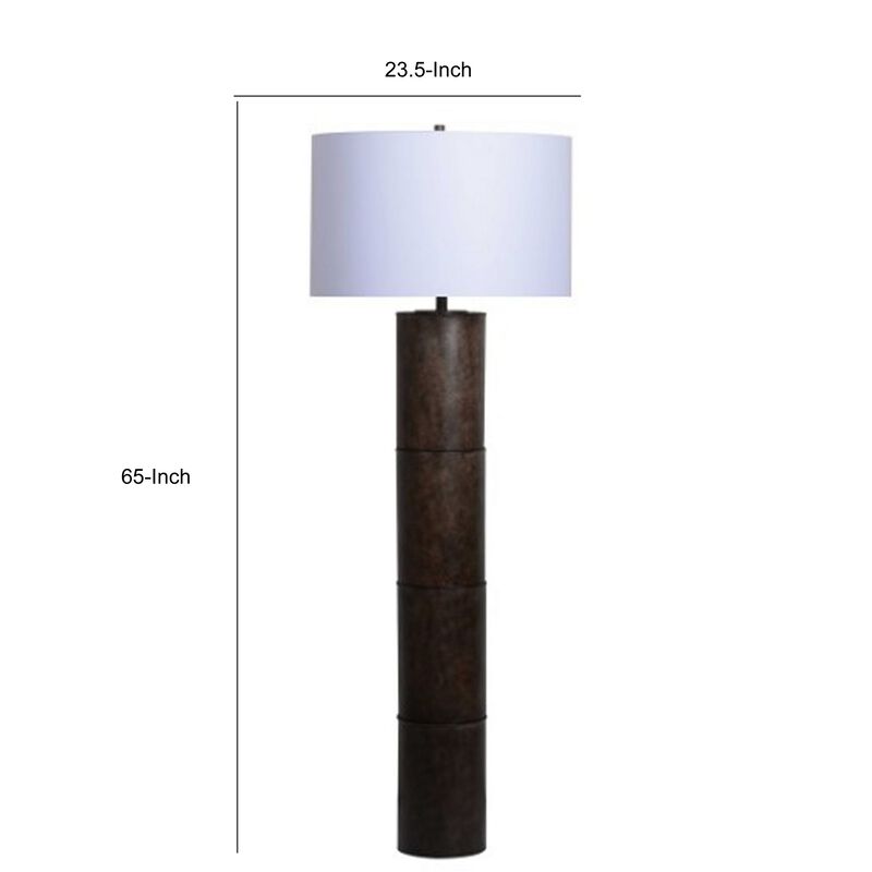 Saen 65 Inch Floor Lamp, Modern Black Cylindrical Base, White Drum Shade - Benzara