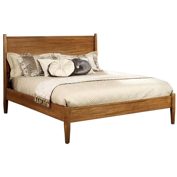 Wooden California King Size Bed with Panel Headboard, Oak Brown-Benzara