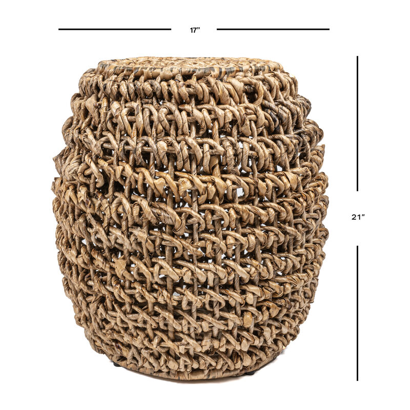 Sage Rustic Bohemian Barrel-Style Abaca/Iron Handwoven Stool
