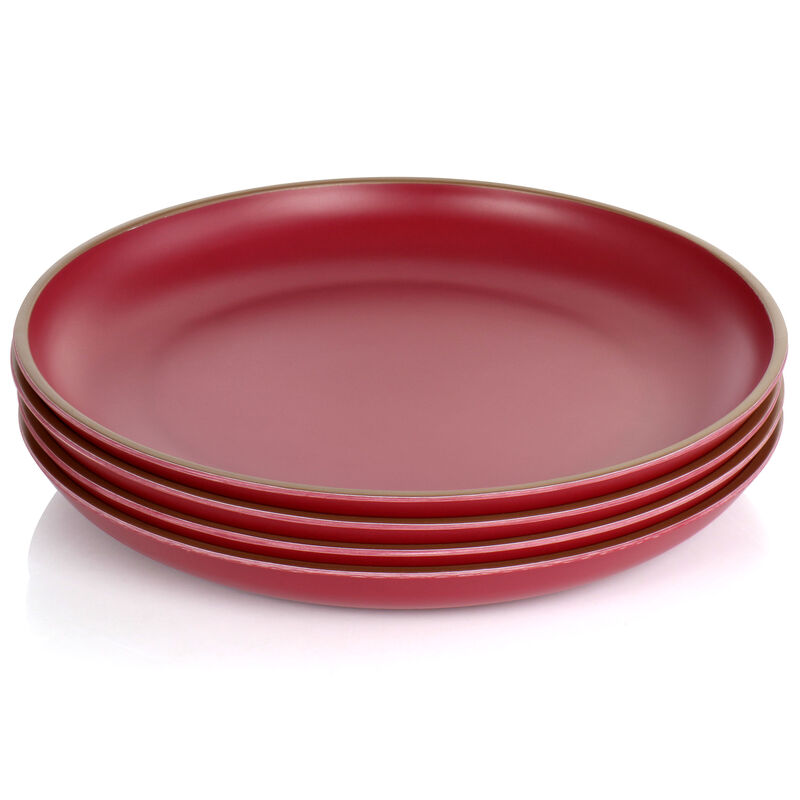 Gibson Home Rockabye 4 Piece Melamine Dinner Plate Set in Dark Pink
