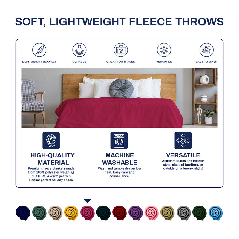 Versatile 50 x 60 Cozy Premium Fleece Throw Blanket - 12 Pack
