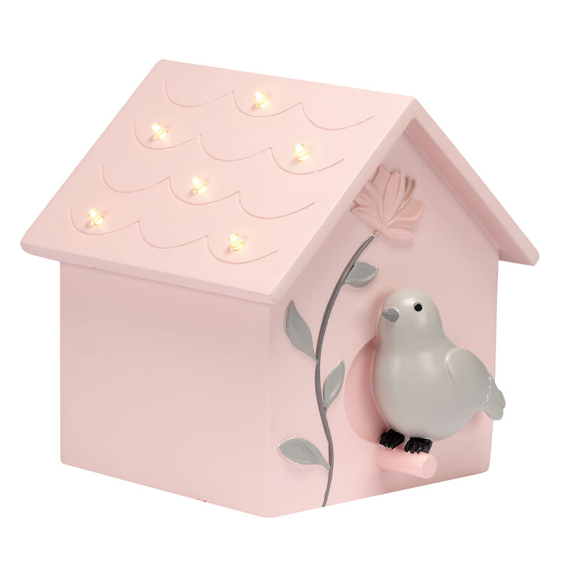 Lambs & Ivy Petals Pink/Gray Birdhouse Table Top Night Light LED Lamp