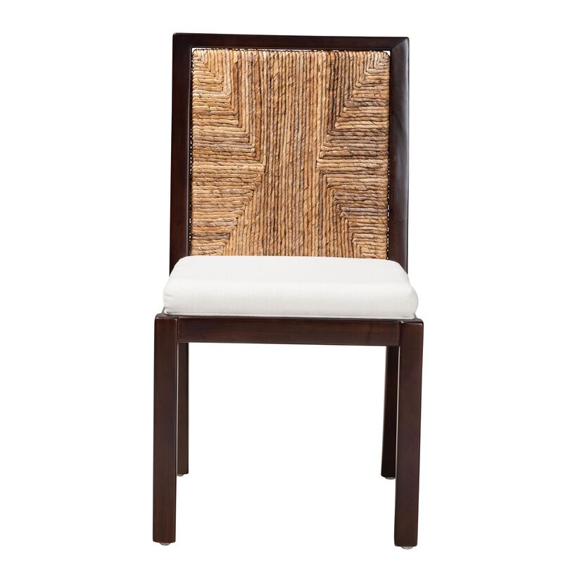Bali & Pari Joana Modern Dark Brown Mahogany Wood and Natural Seagrass Dining Side Chair