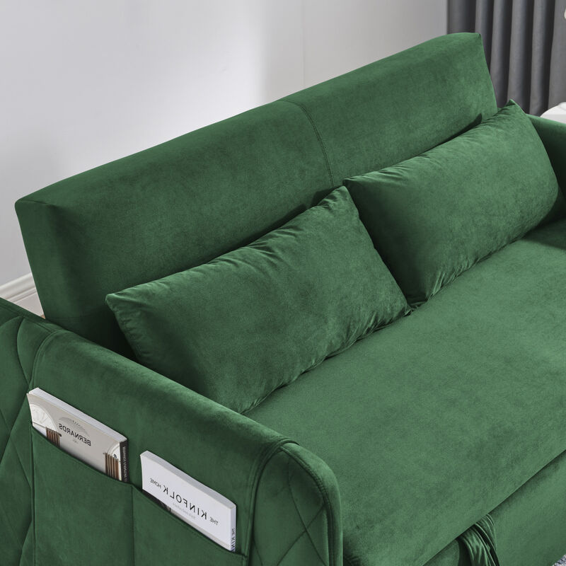 55" Modern Convertible Sofa Bed With 2 Detachable Arm Pockets, Velvet Loveseat Sofa With Pull Out