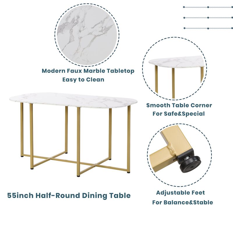 MONDAWE Modern Dining Furniture 7-Piece Dining Table Set with Faux Marble Compact 55Inch Kitchen Table Set for 6