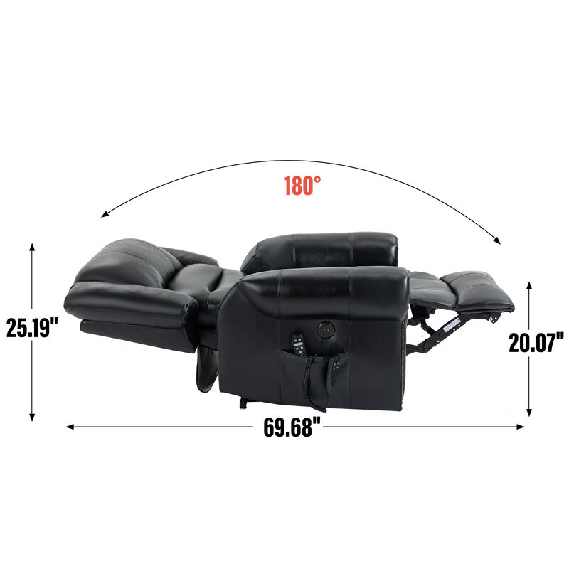 Power Lift Recliner Chair Heat Massage Dual Motor Infinite Position Up to 350 LBS, Genuine Leather, Heavy Duty Motion Mechanism with USB Ports, Brown