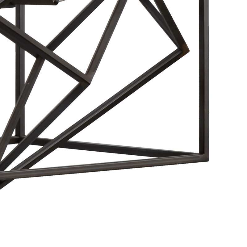 19 Inch 2 Light Chandelier, Geometric Pattern, Iron Frame, Retro, Black-Benzara