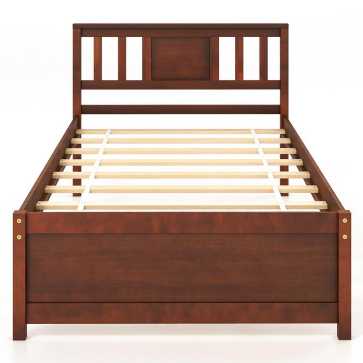 Hivvago Wooden Platform Bed with Headboard and Wood Slat Support