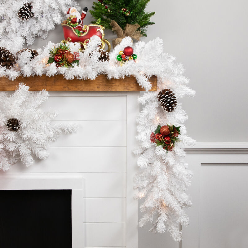9' x 8" Pre-Lit Snow White Artificial Christmas Garland  Clear Lights