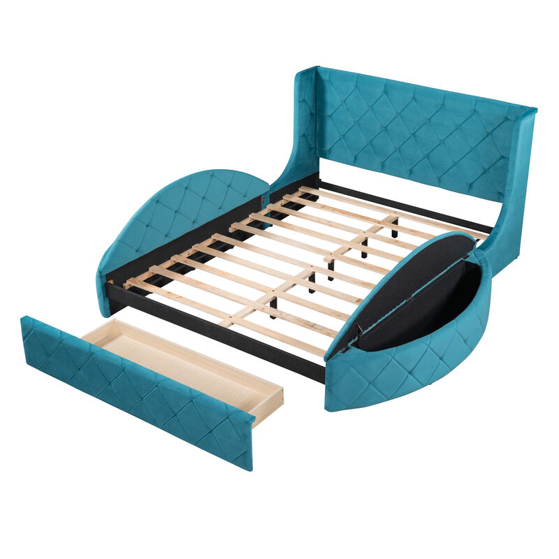 Streamdale Queen Velvet Platform Bed with Headboard & Drawer
