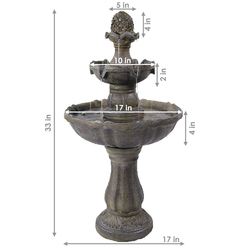 Sunnydaze Pineapple Polyresin Outdoor 2-Tier Solar Fountain with Battery