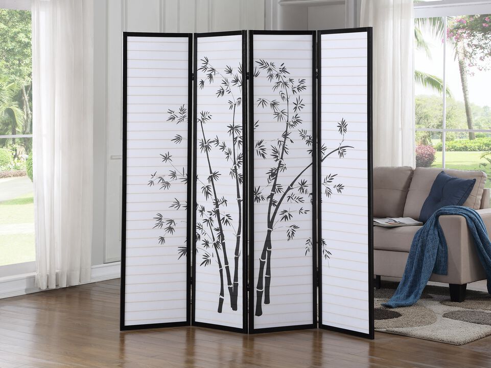 Streamdale Bamboo Print 4-Panel Framed Room Screen/Divider, Black