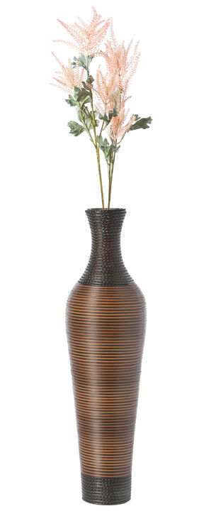39-Inch Tall Standing Designer Floor Vase - Durable Artificial Rattan - Elegant Two-Tone Dark Brown Finish - Ideal Decor Accent for Living Room, Bedroom, Entryway - Stylish Home Decor Statement Piece