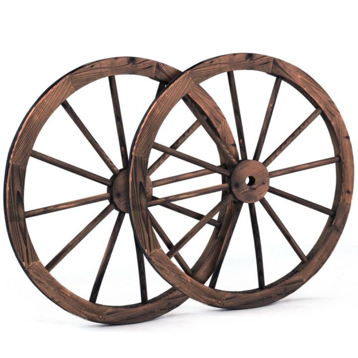 Hivvago Set of 2 30-inch Decorative Vintage Wood Wagon Wheel