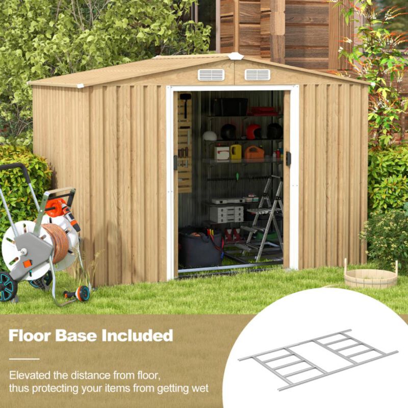 Hivvago Weather Resistant Galvanized Steel Shed with Tilted Roof for Backyard Garden Patio Lawn