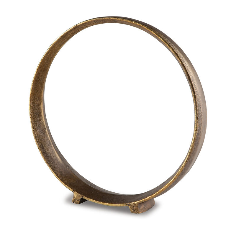 Dalie Sculpture, Round Metal Accent Tabletop Size, 14 Inch, Bronze - Benzara