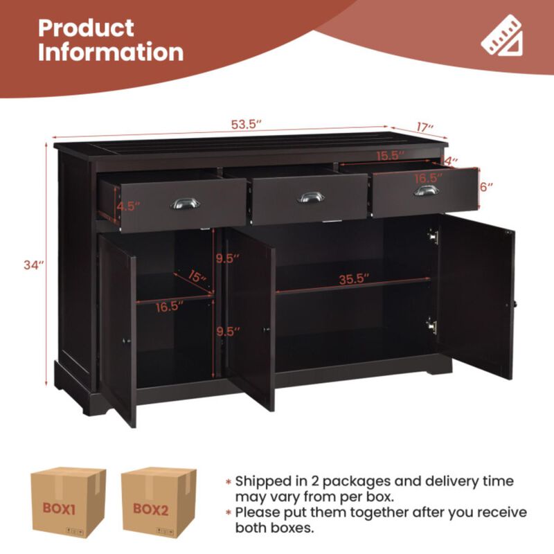 Hivvago 3 Drawers Sideboard Buffet Storage with Adjustable Shelves