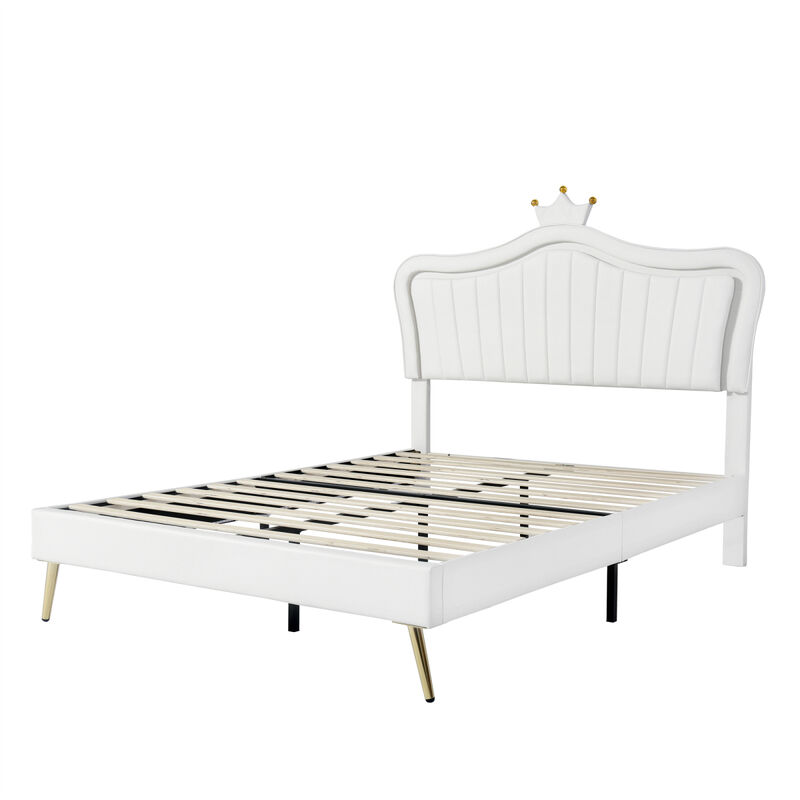 LED Upholstered Queen Bed with Crown Headboard
