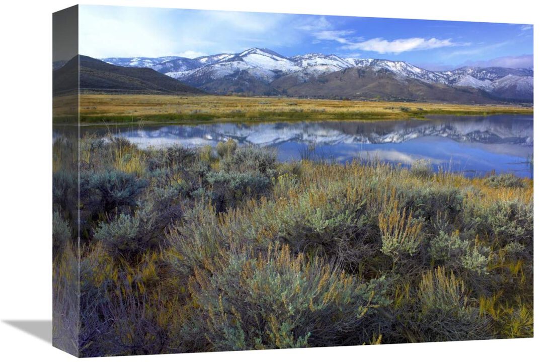 The Carson Range reflected in Washoe Lake, Nevada-Canvas Art-16x12
