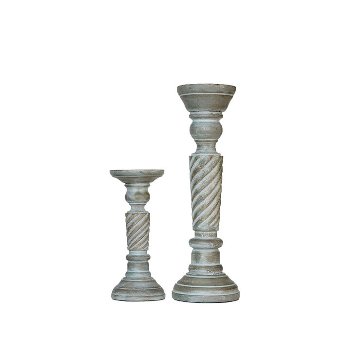 BBH Homes Traditional Antique Dusk Eco-friendly Handmade Mango Wood Set Of Two 9" & 15" Pillar Candle Holder