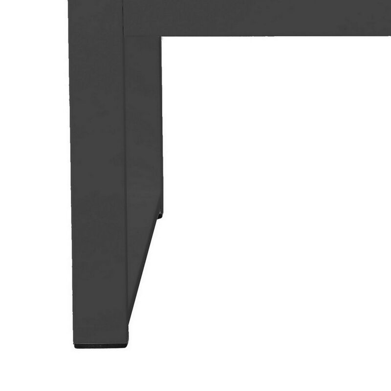 Kili 35 Inch Coffee Table, Polyresin Surface, Jet Black Aluminum Frame-Benzara