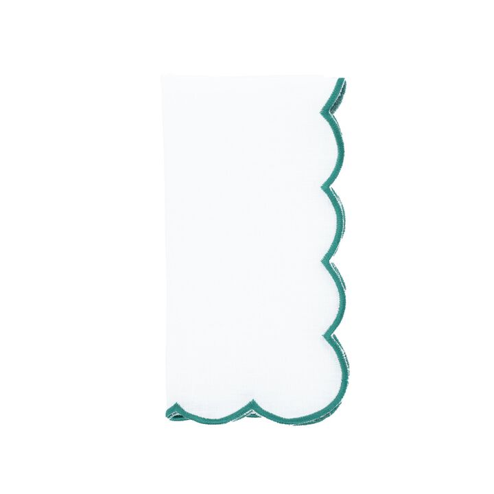 Green Scalloped Linen Napkins, Set of 4
