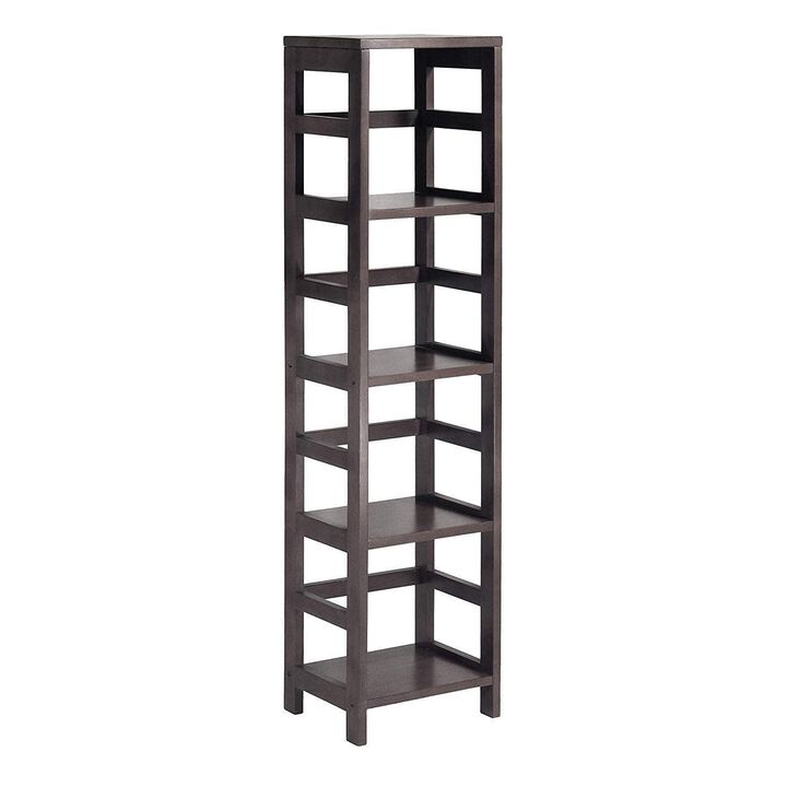 Yardlio Wood Narrow Four-Shelf Modular Shelving Unit - Espresso Finish