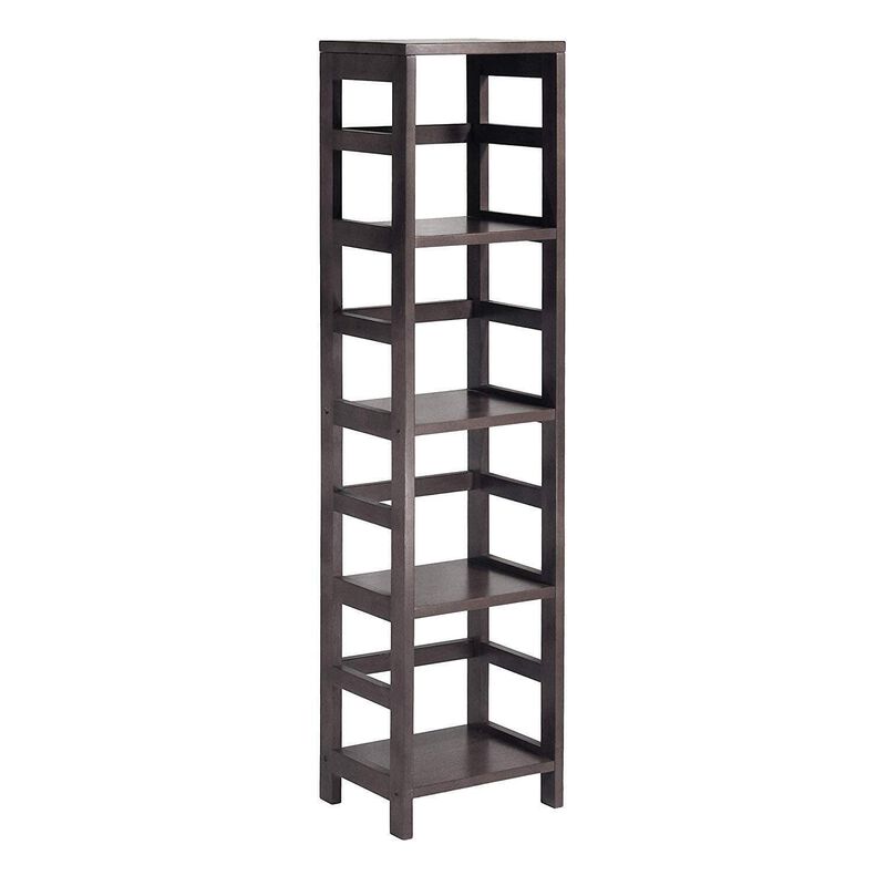 Yardlio Wood Narrow Four-Shelf Modular Shelving Unit - Espresso Finish